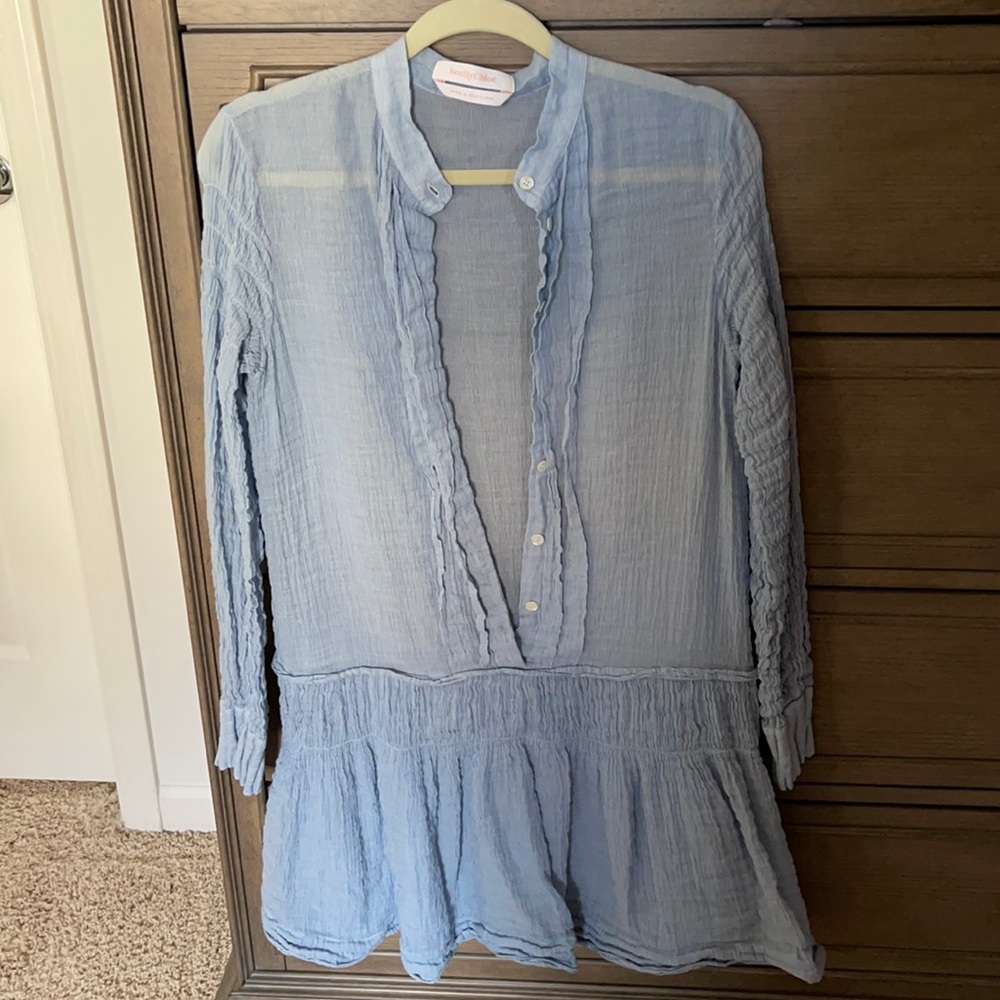 See by Chloe Baby Blue Shear Smocked Shirt Dress, size L!